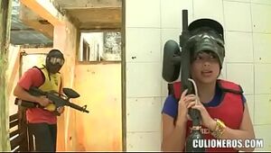 CULIONEROS - Sexy Latina with huge butt and boobs playing paintball